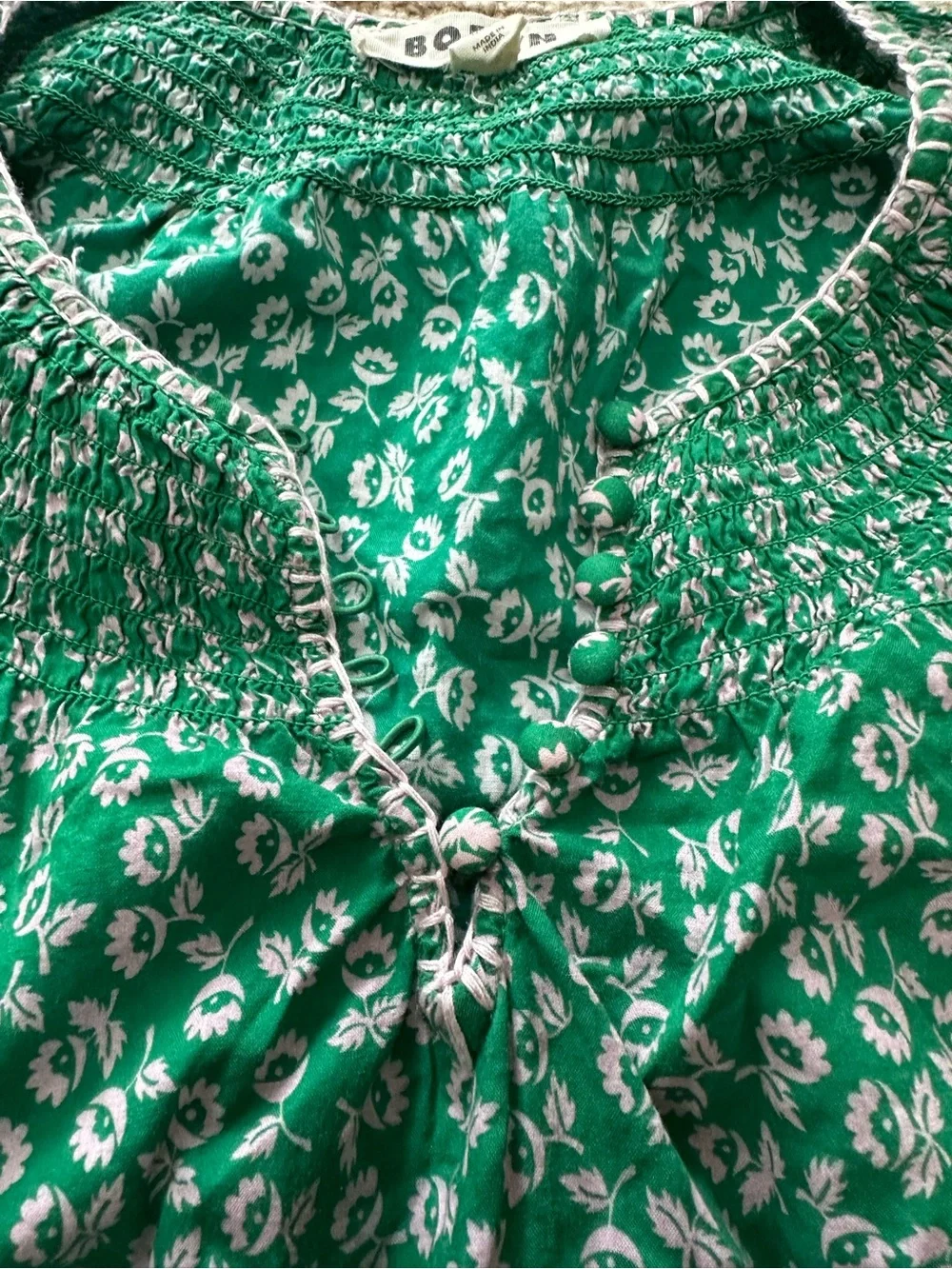 Boden Green & White Floral Print Short Sleeve Shirt Blouse Sz 2 - Picture 3 of 6